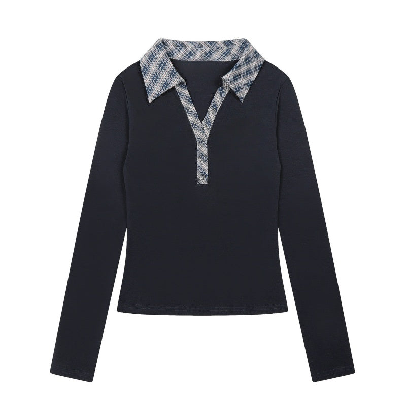 Fashionable Slim-Fit Chic Navy Long Sleeve
