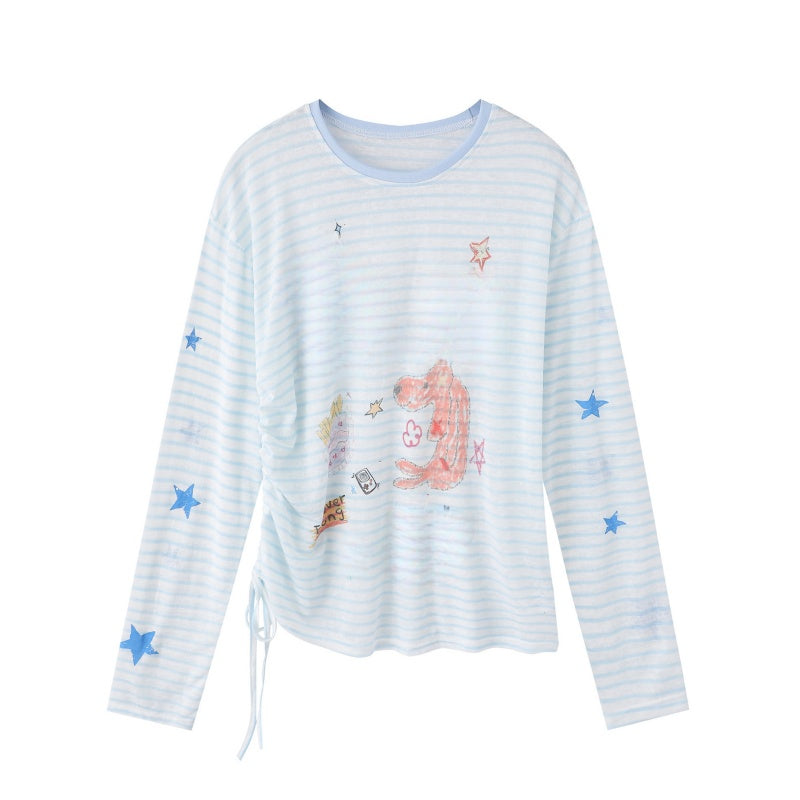 Blue Striped Long Sleeve with Fun Graphic Design