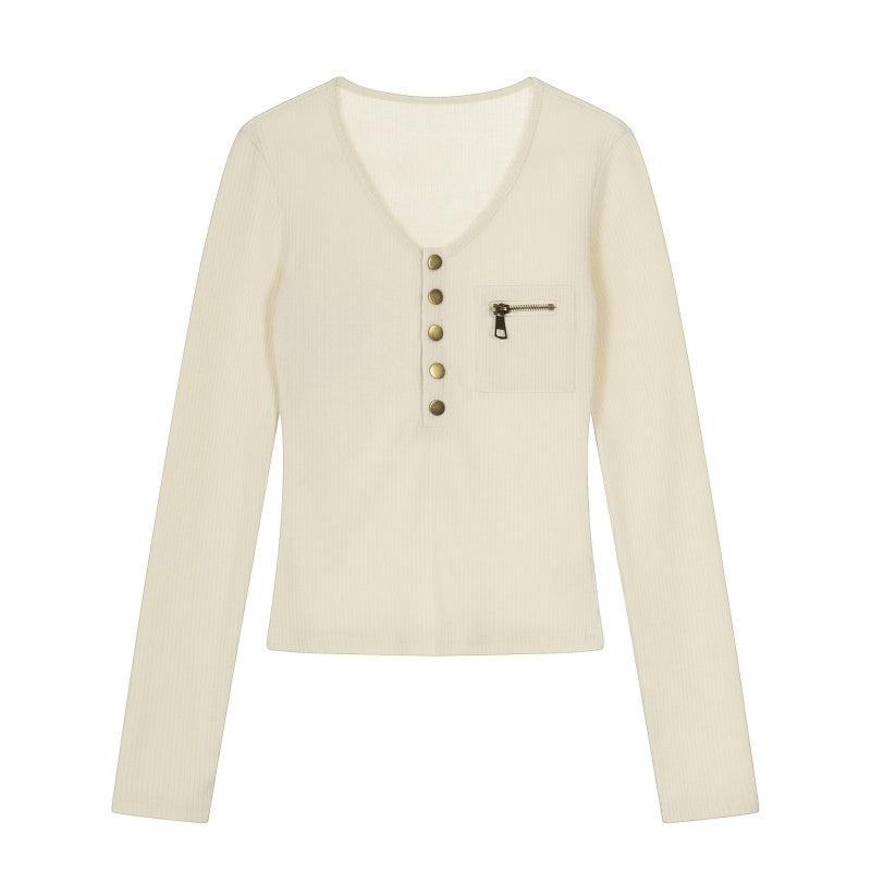 Hip-Hop Slim-Fit Apricot Long Sleeve