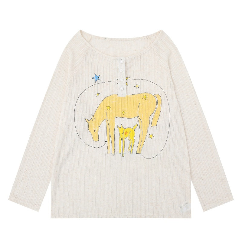 Off-White Long Sleeve with Yellow Horse Graphic