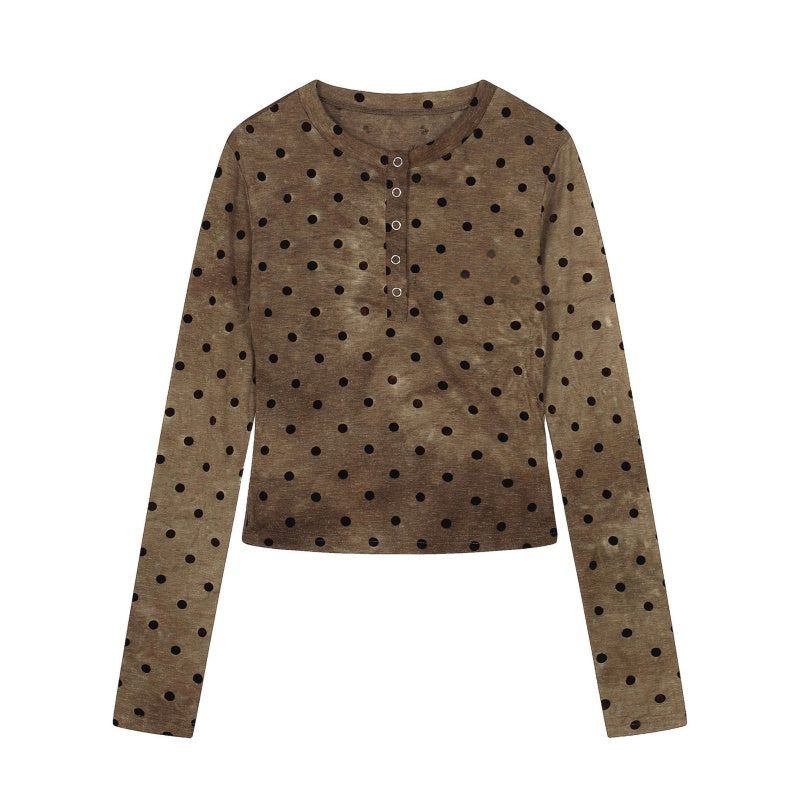 Brown Polka Dot Slim-Fit Long Sleeve